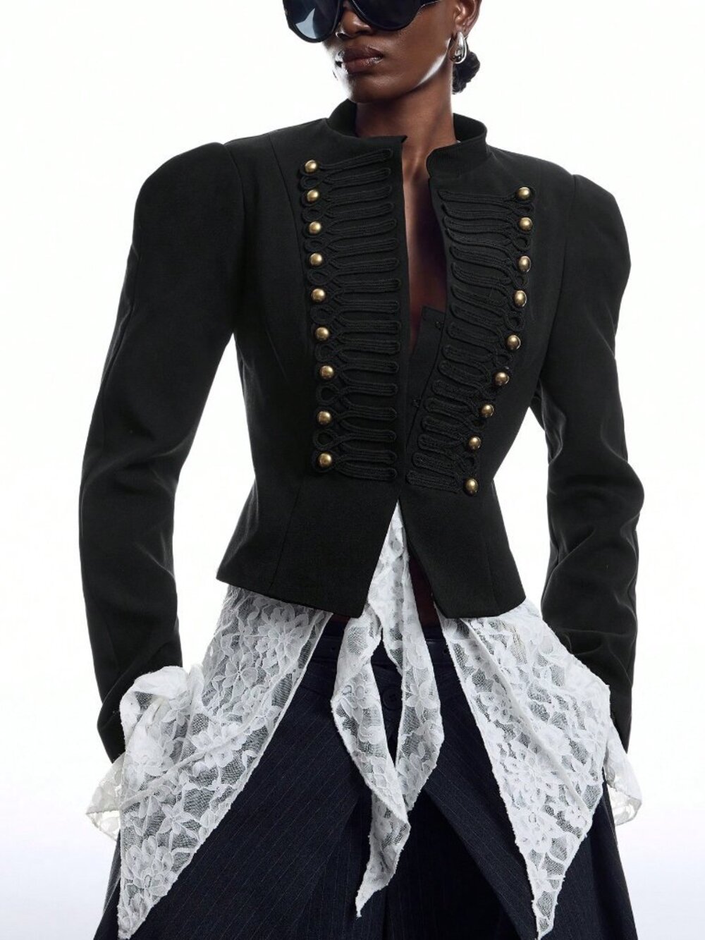 Black Elegant Women's Stud Decor Casual Blazer Jacket